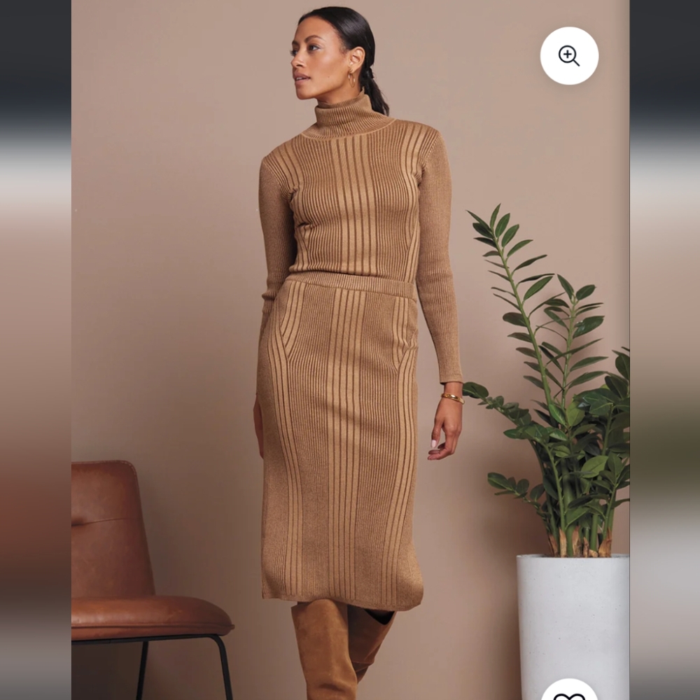 Slim Skirt and Top Set by French Connection Size M Tobacco Brown